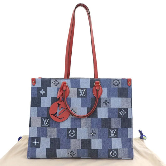 Louis Vuitton Monogram Denim on the Go GM 2WAY Bag Blue Red M44992 (New)-Designer For Days