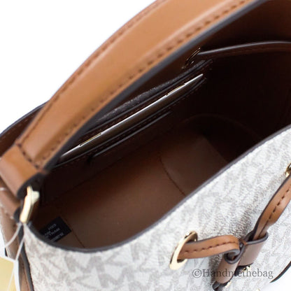 Michael Kors Mercer Small Vanilla Signature Leather Bucket Crossbody Bag-Designer For Days