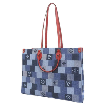 Louis Vuitton Monogram Denim on the Go GM 2WAY Bag Blue Red M44992 (New)-Designer For Days